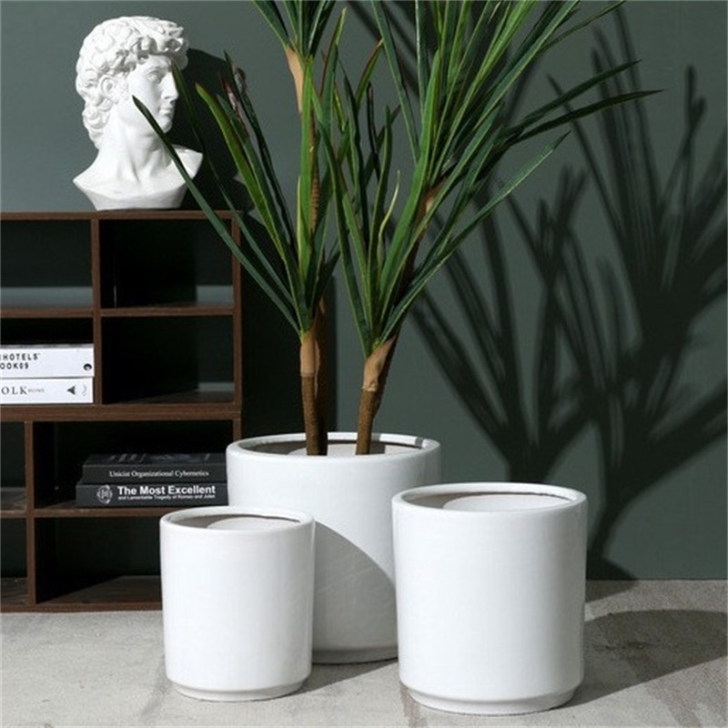 White Large Diameter Ceramic Flowerpots