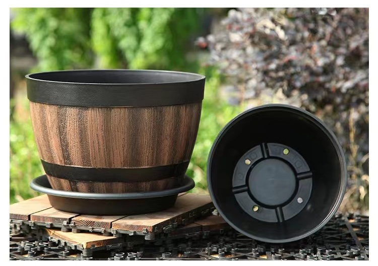 Plastic Decoration Flower Pots Imitation Wine Barrel Design (17)_看图王