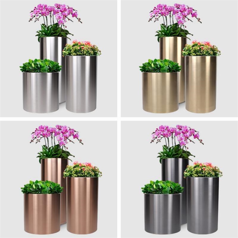 Stainless Steel Plated Flowerpot Corrosion-resistant Metal Lacquered Flower Box Outdoor Indoor Community Commercial Street Coffee Shop Flower Pot