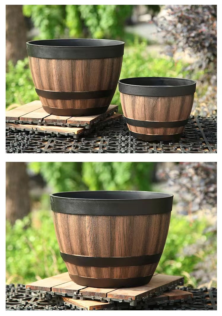 Plastic Decoration Flower Pots Imitation Wine Barrel Design (11)_看图王
