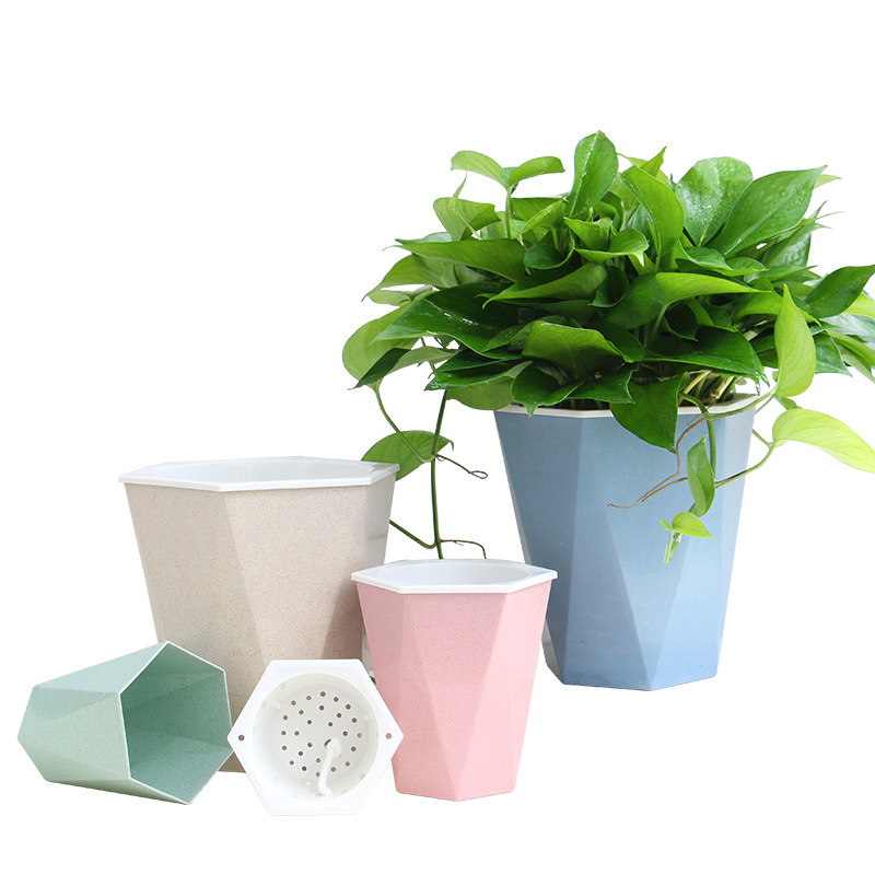 50% Rice Husk Wheat Straw Plant Fibe Flowerpot Color Lazy Flowerpot Self-absorbent Cotton Rope Plastic Home Flowerpot