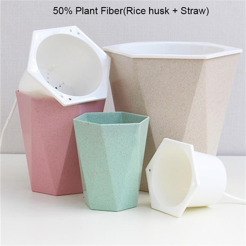50% Rice Husk Wheat Straw Plant Fibe Flowerpot Color Lazy Flowerpot Self-absorbent Cotton Rope Plastic Home Flowerpot